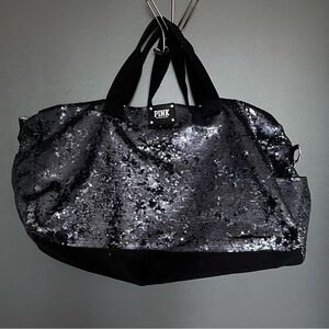 Victoria’s Secret Pink Sequin Travel Glitter Duffle Bag Overnight Tote Oversized
